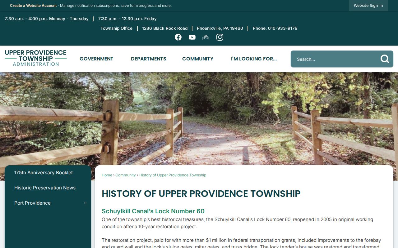 Upper Providence Township city directory historic village names on the Township history page