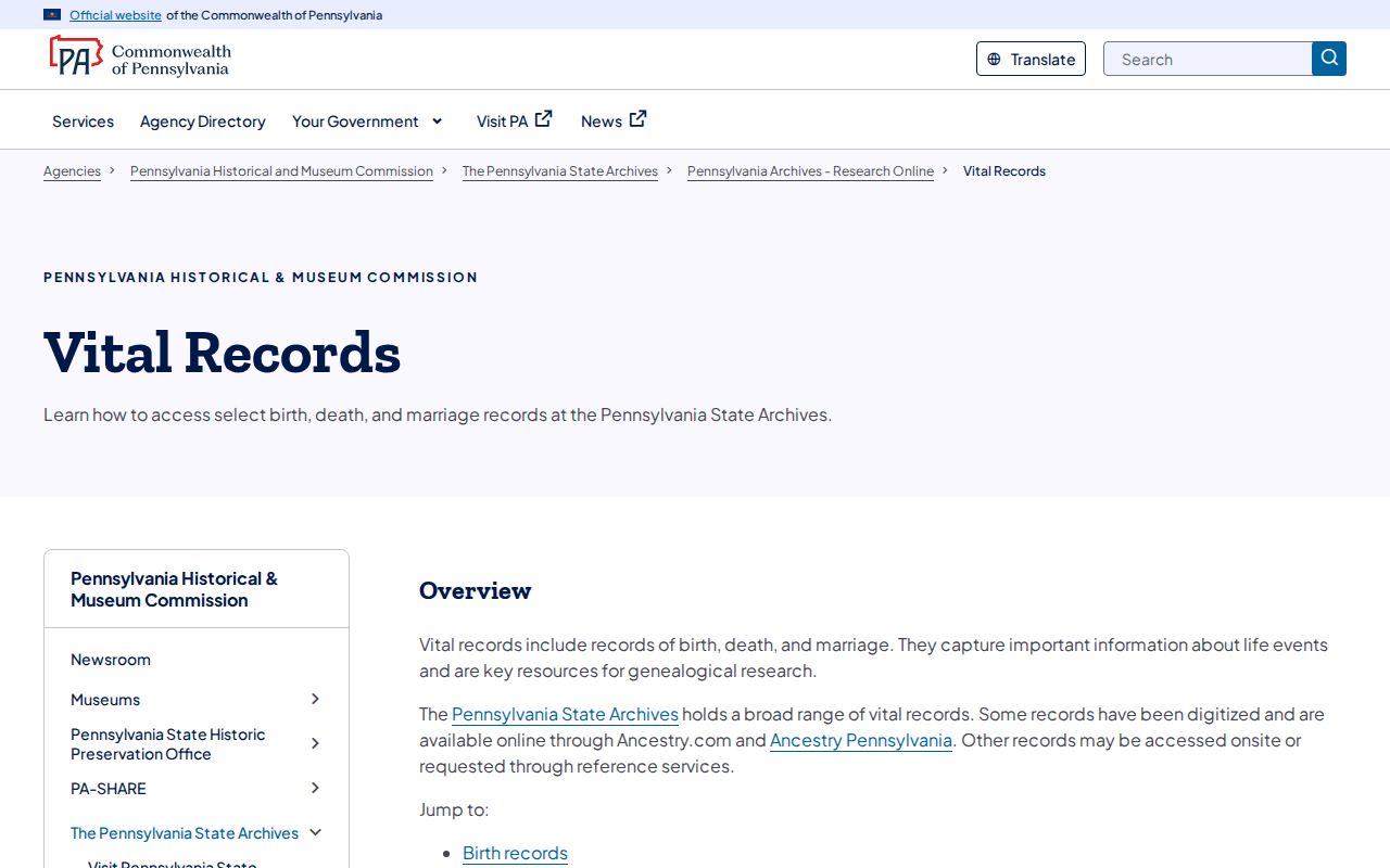 Upper Providence Township previous residents research on Pennsylvania State Archives vital records page