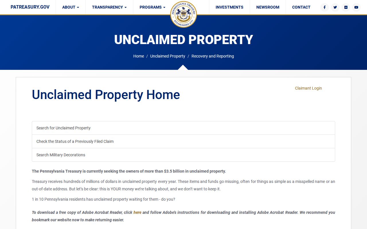 Upper Providence Township previous residents name boundary on Pennsylvania unclaimed property search