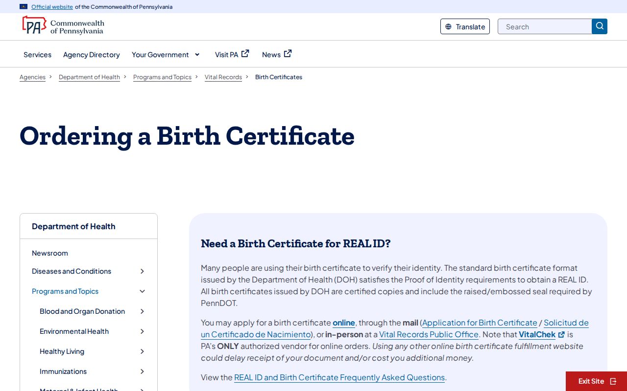 Upper Providence Township resident lookup Pennsylvania birth certificate application route