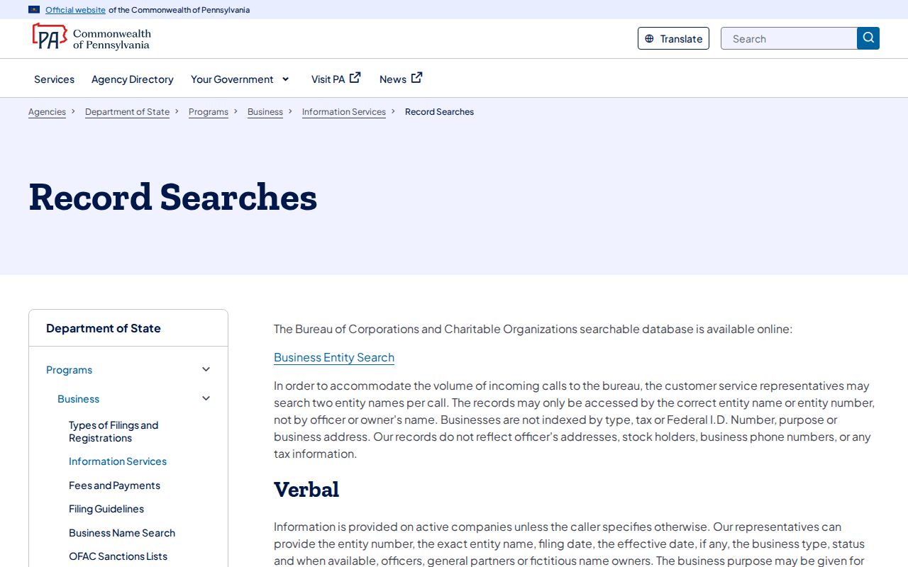 Upper Providence Township resident lookup Pennsylvania business record search instructions