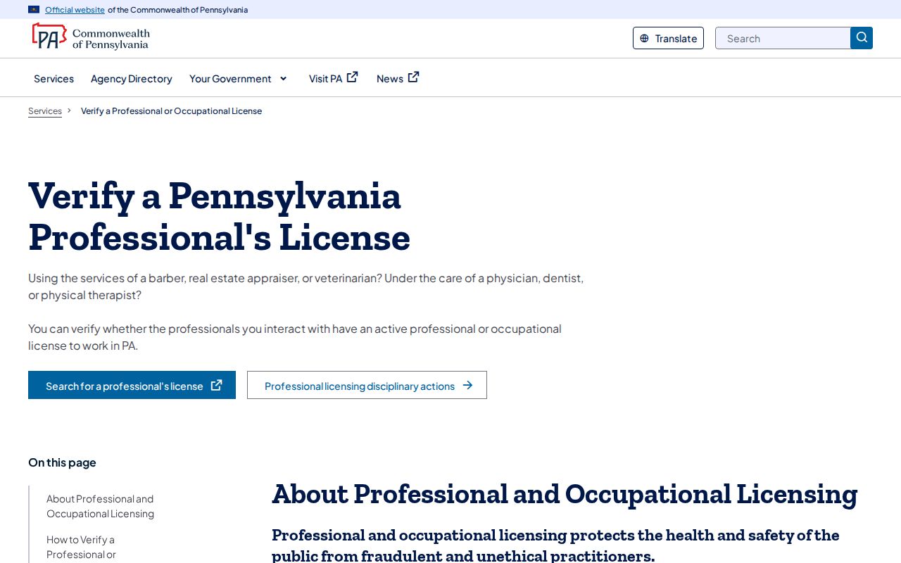 Upper Providence Township resident lookup Pennsylvania professional license verification options