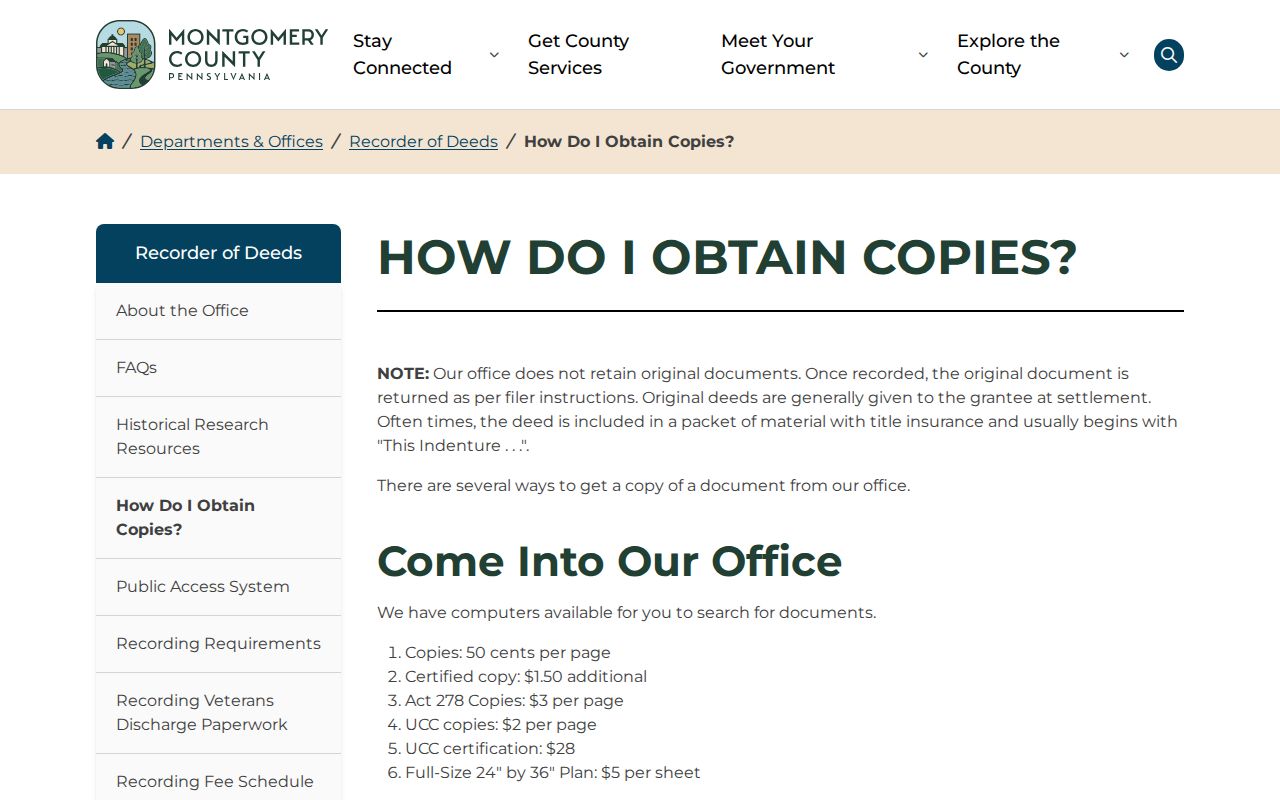 Upper Providence Township street directory Recorder copy request information